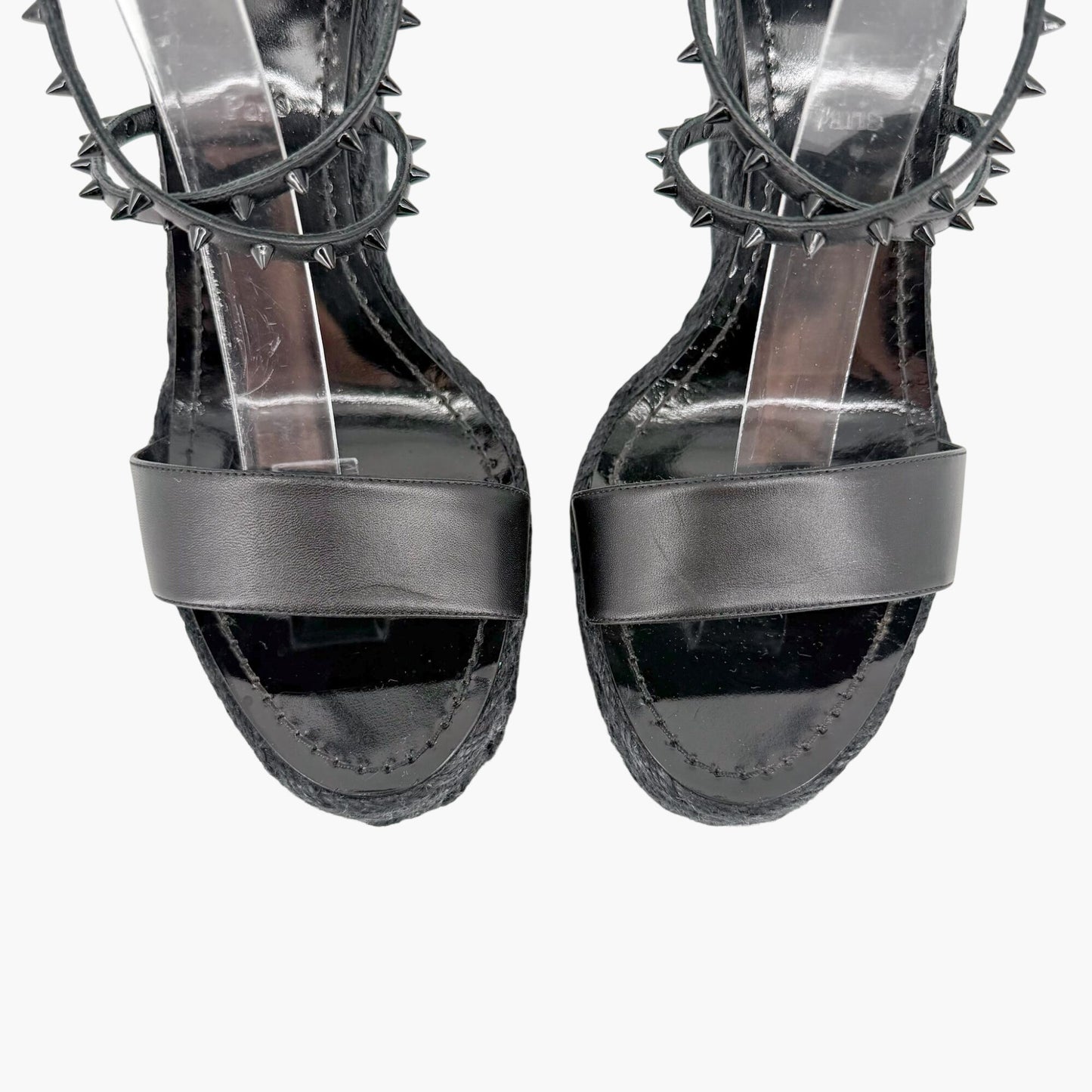 Christian Louboutin Chocazeppa Spike Espadrille Wedge Sandals in Black Leather Size 39
