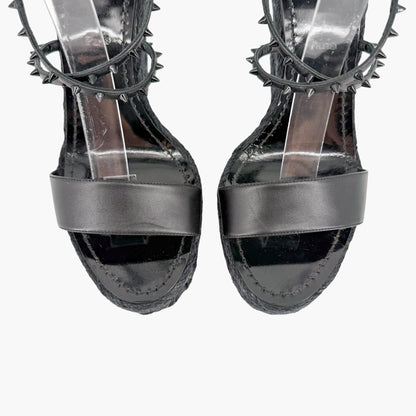 Christian Louboutin Chocazeppa Spike Espadrille Wedge Sandals in Black Leather Size 39