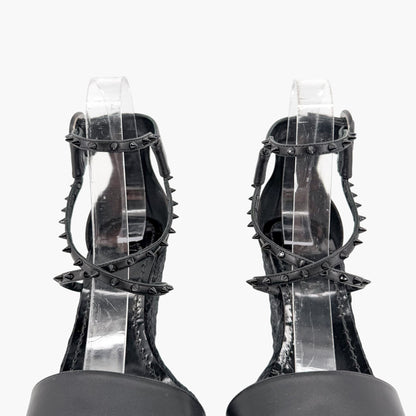 Christian Louboutin Chocazeppa Spike Espadrille Wedge Sandals in Black Leather Size 39