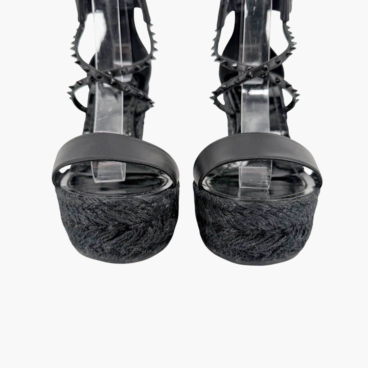 Christian Louboutin Chocazeppa Spike Espadrille Wedge Sandals in Black Leather Size 39