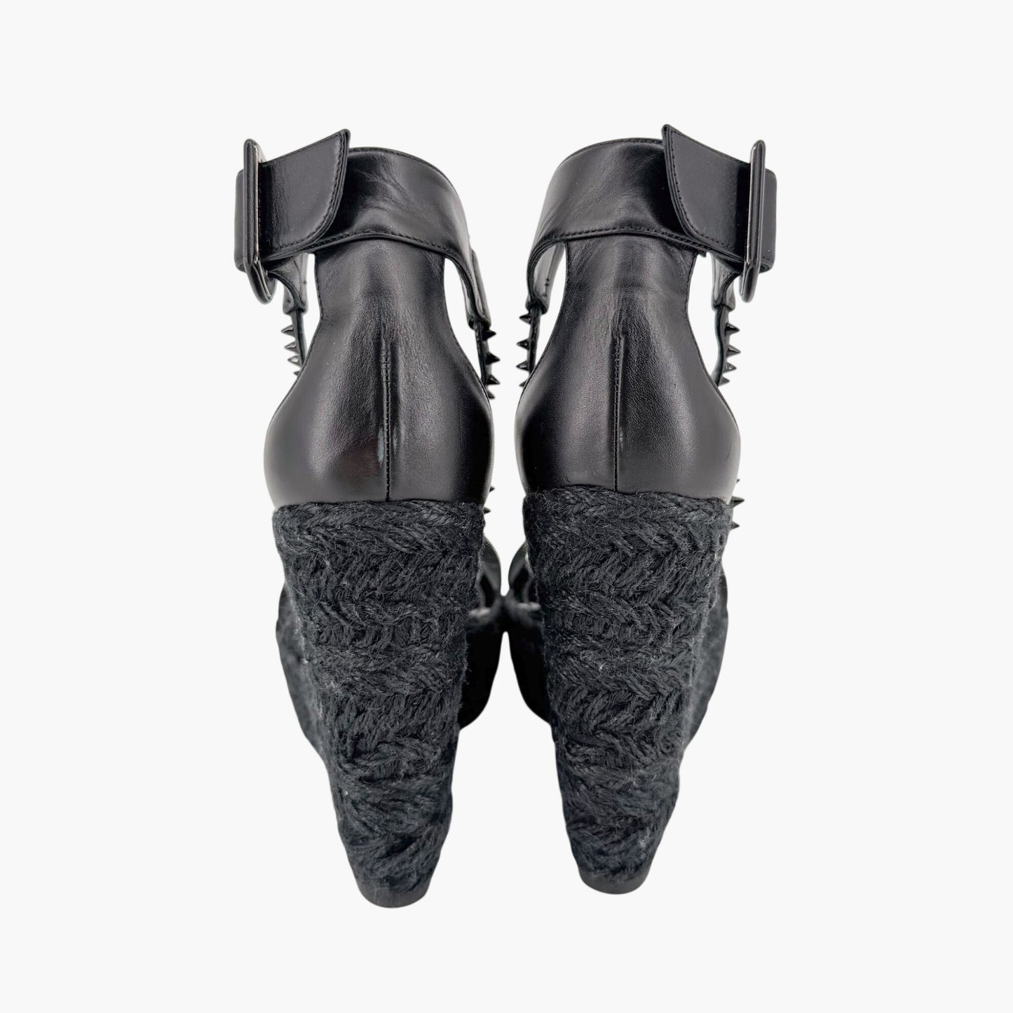 Christian Louboutin Chocazeppa Spike Espadrille Wedge Sandals in Black Leather Size 39