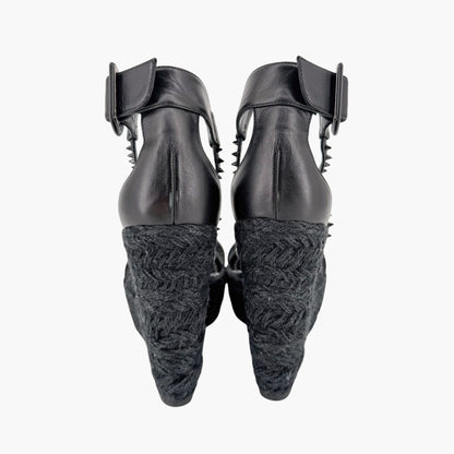 Christian Louboutin Chocazeppa Spike Espadrille Wedge Sandals in Black Leather Size 39