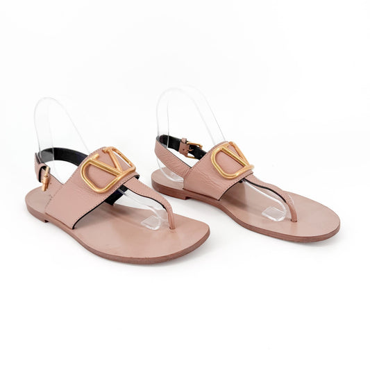 Valentino Garavani Vlogo Flat Sandals Beige Size 38