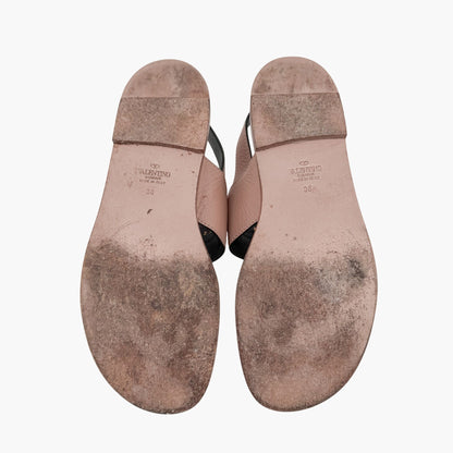 Valentino Garavani Vlogo Flat Sandals Beige Size 38