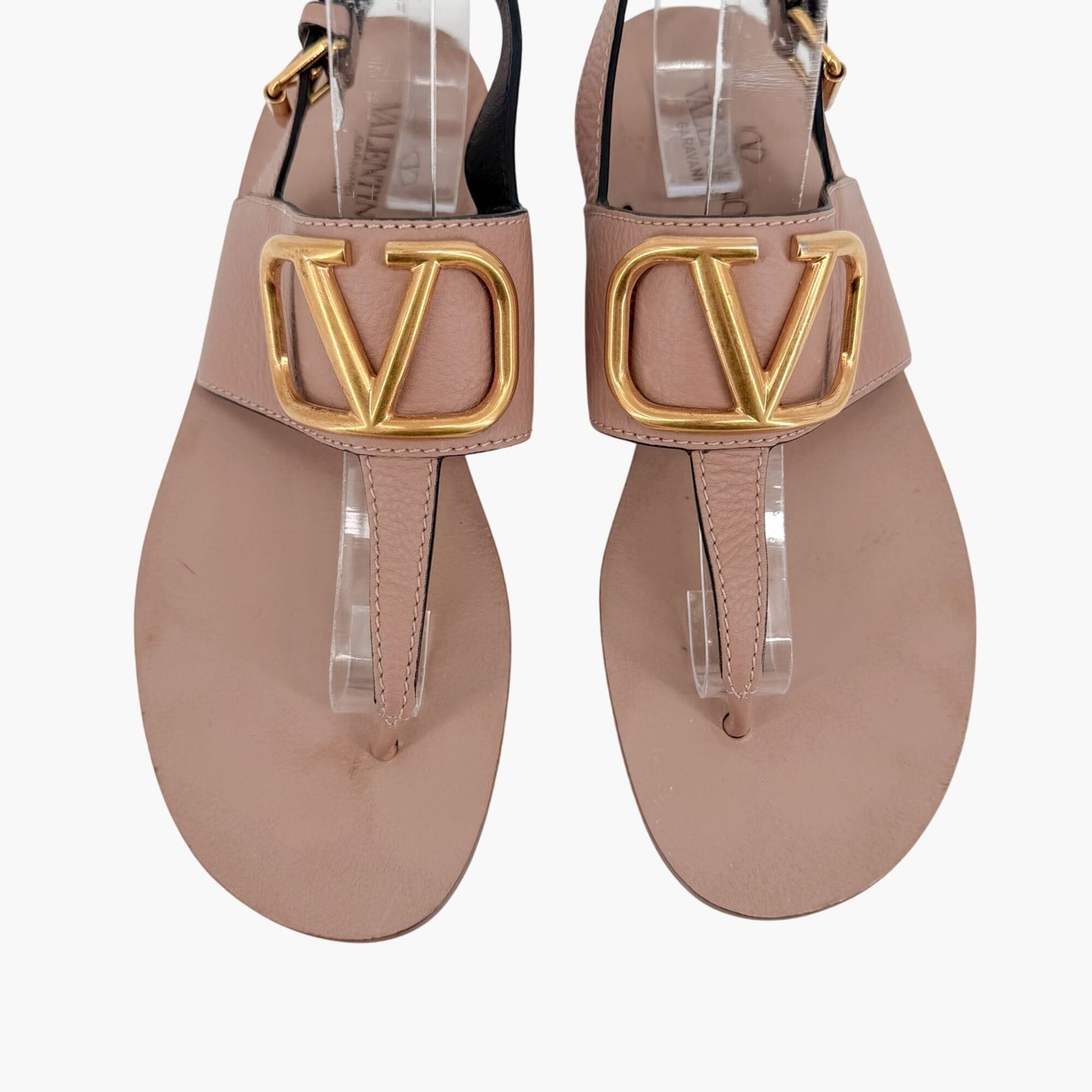 Valentino Garavani Vlogo Flat Sandals Beige Size 38