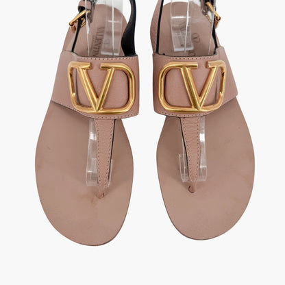 Valentino Garavani Vlogo Flat Sandals Beige Size 38