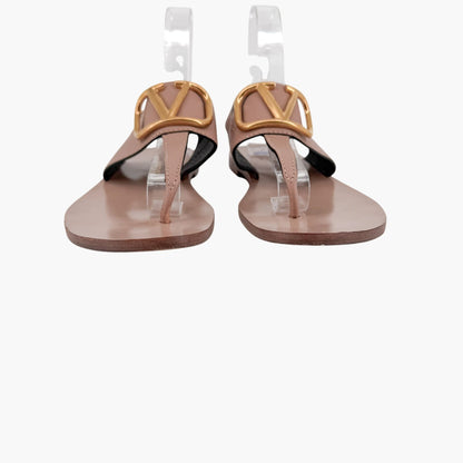 Valentino Garavani Vlogo Flat Sandals Beige Size 38