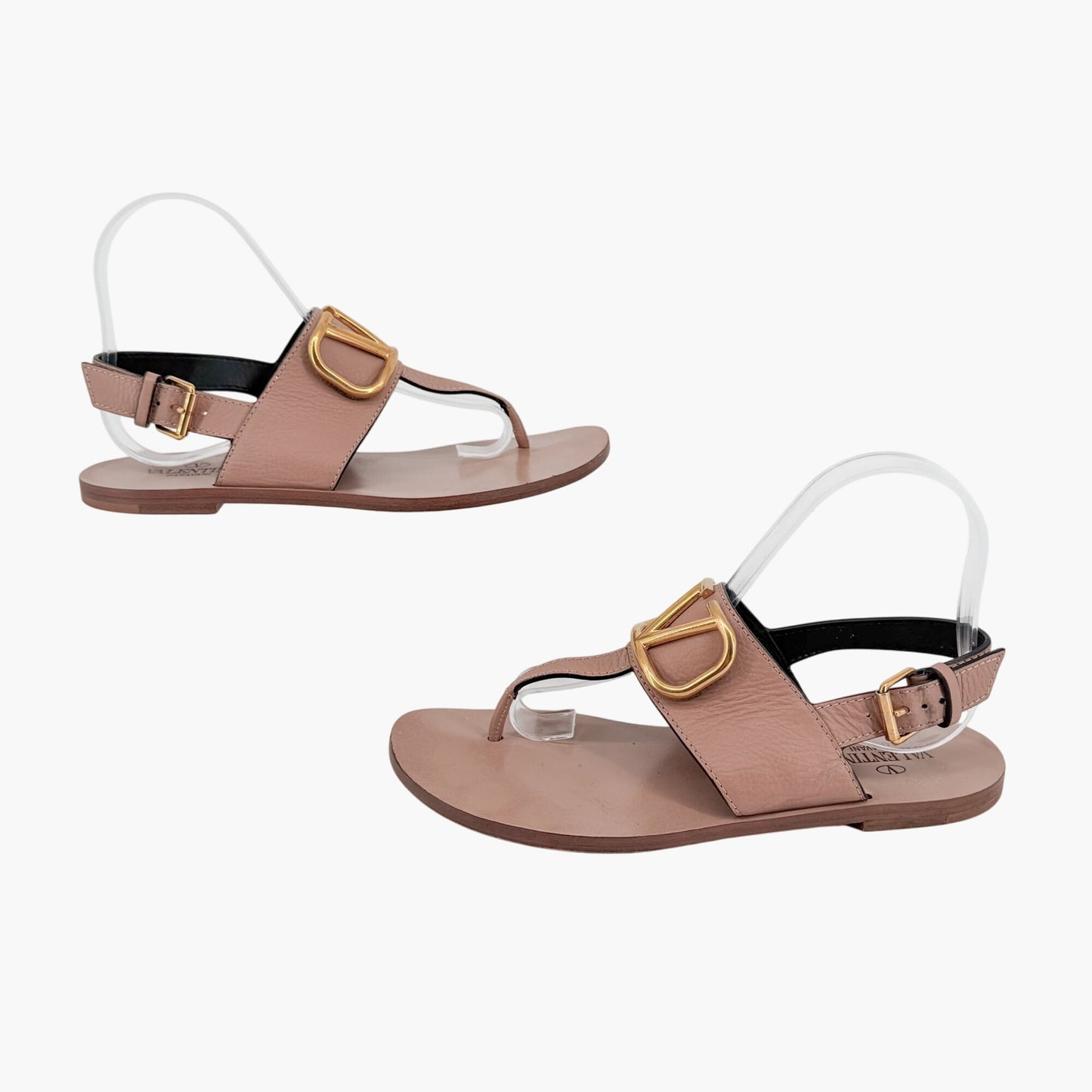 Valentino Garavani Vlogo Flat Sandals Beige Size 38