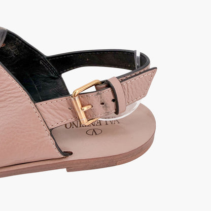 Valentino Garavani Vlogo Flat Sandals Beige Size 38