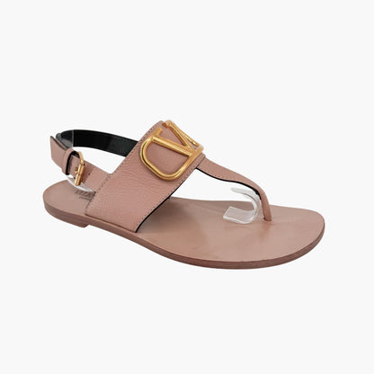 Valentino Garavani Vlogo Flat Sandals Beige Size 38