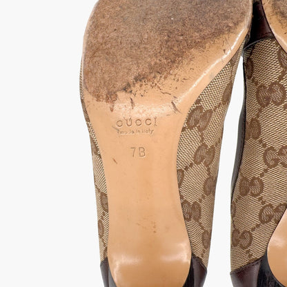 Gucci Interlocking G Loafer Pumps in Beige GG Canvas with Block Heel – Size 7