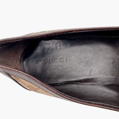 Gucci Interlocking G Loafer Pumps in Beige GG Canvas with Block Heel – Size 7