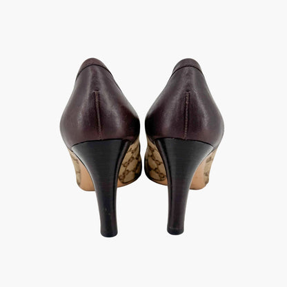 Gucci Interlocking G Loafer Pumps in Beige GG Canvas with Block Heel – Size 7
