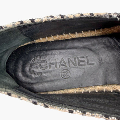 Chanel CC Cap Toe Espadrille Flats Black White Size 40
