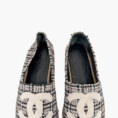 Chanel CC Cap Toe Espadrille Flats Black White Size 40