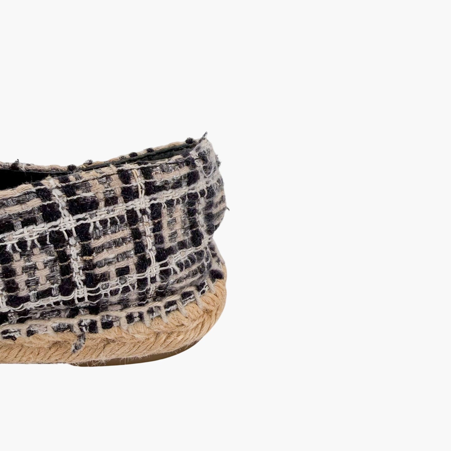 Chanel CC Cap Toe Espadrille Flats Black White Size 40