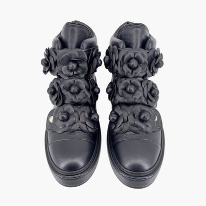 Chanel Camellia Flower High Top Sneaker Boots Navy Size 38