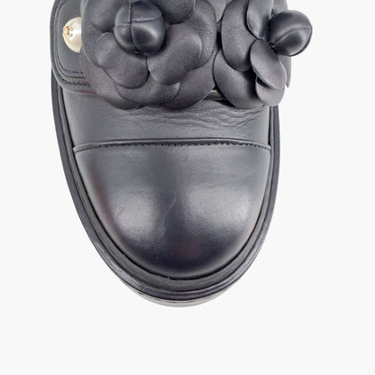 Chanel Camellia Flower High Top Sneaker Boots Navy Size 38