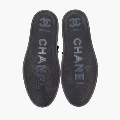 Chanel Camellia Flower High Top Sneaker Boots Navy Size 38