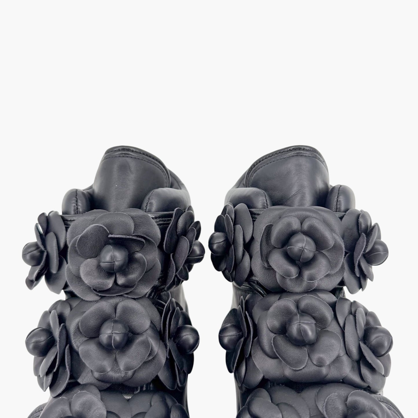 Chanel Camellia Flower High Top Sneaker Boots Navy Size 38