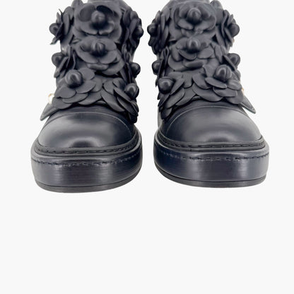 Chanel Camellia Flower High Top Sneaker Boots Navy Size 38