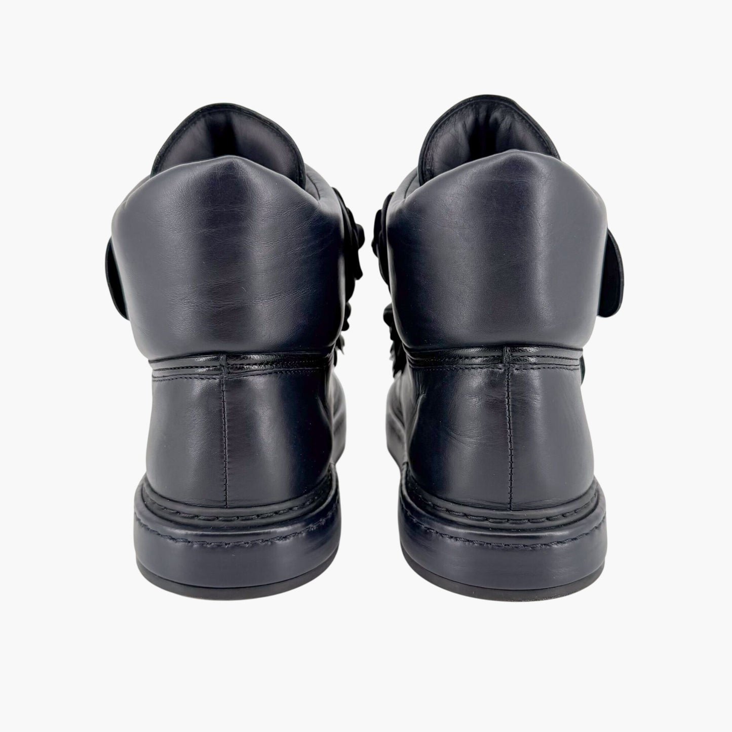 Chanel Camellia Flower High Top Sneaker Boots Navy Size 38