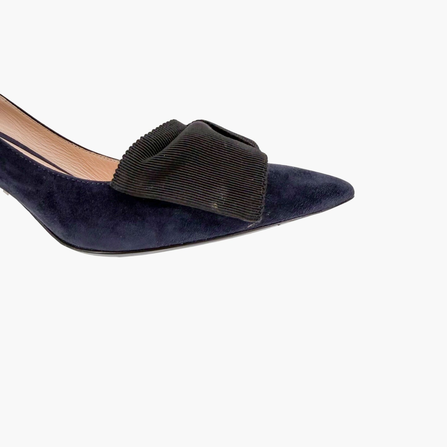 Prada Pointed Toe Bow Pumps Navy Suede Size 39.5