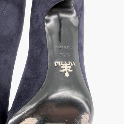 Prada Pointed Toe Bow Pumps Navy Suede Size 39.5