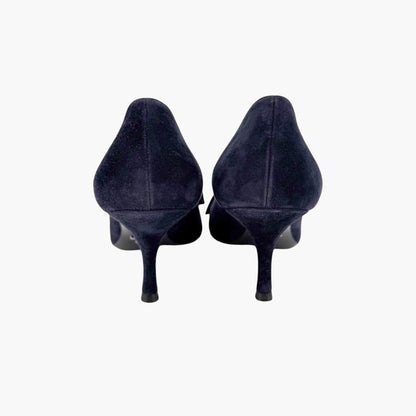 Prada Pointed Toe Bow Pumps Navy Suede Size 39.5