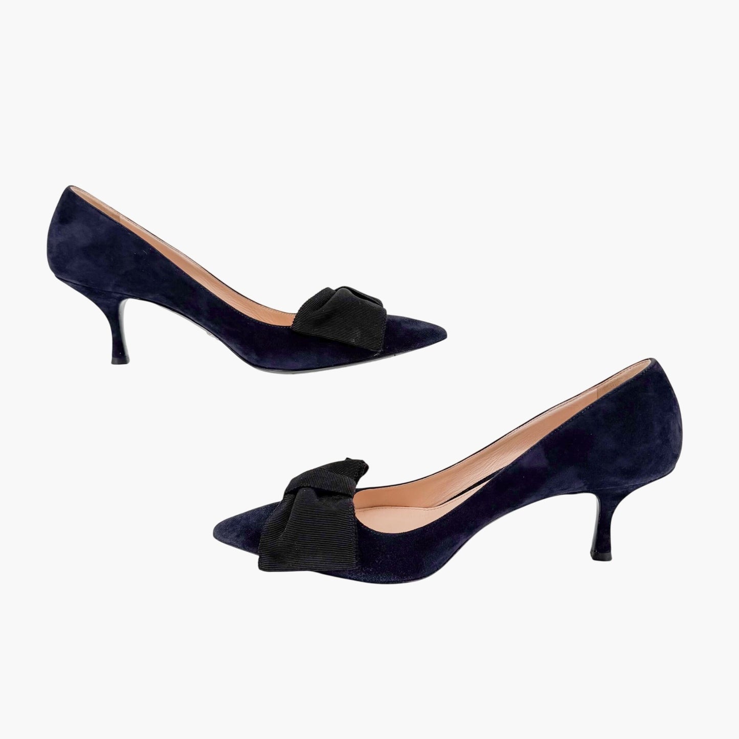 Prada Pointed Toe Bow Pumps Navy Suede Size 39.5