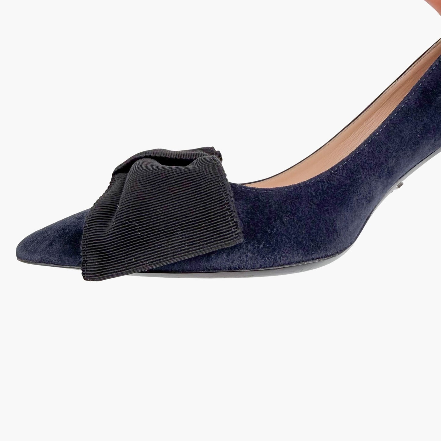 Prada Pointed Toe Bow Pumps Navy Suede Size 39.5