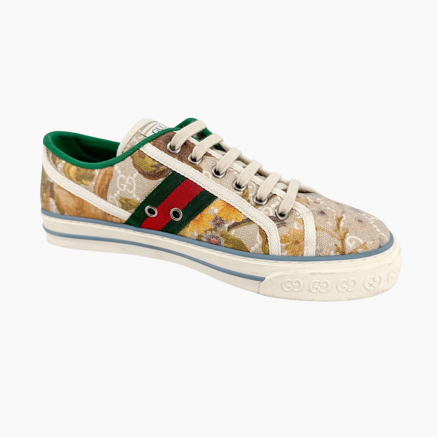 Gucci Tennis 1977 Low Top Sneakers in Beige GG Supreme Water Flora Canvas Size 38.5