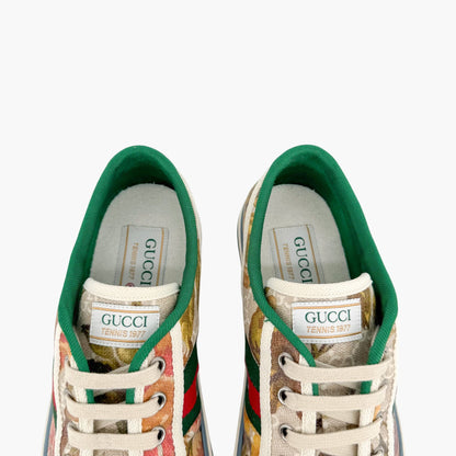 Gucci Tennis 1977 Low Top Sneakers in Beige GG Supreme Water Flora Canvas Size 38.5