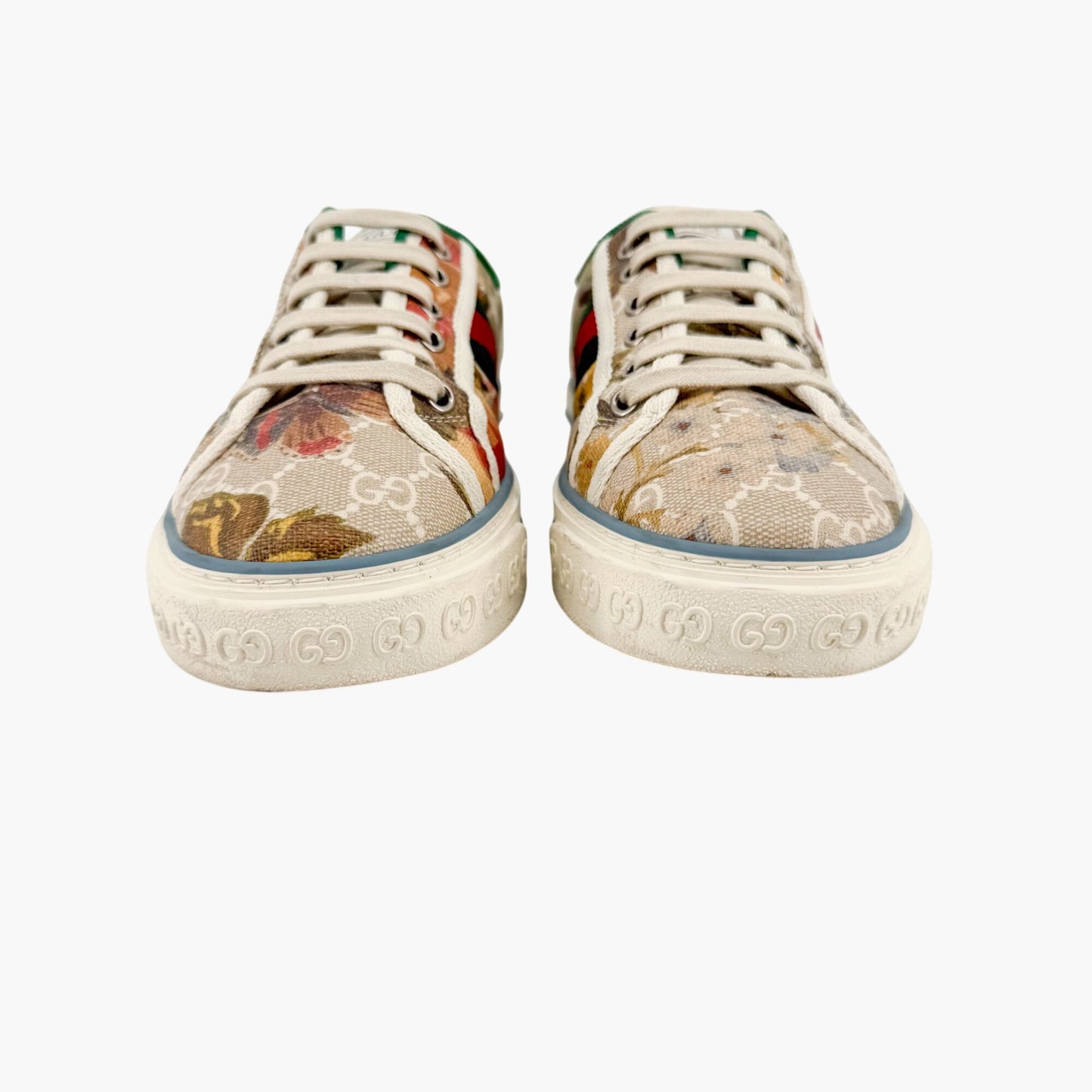 Gucci Tennis 1977 Low Top Sneakers in Beige GG Supreme Water Flora Canvas Size 38.5
