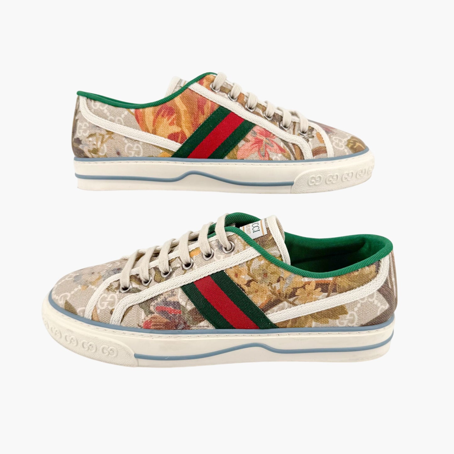 Gucci Tennis 1977 Low Top Sneakers in Beige GG Supreme Water Flora Canvas Size 38.5