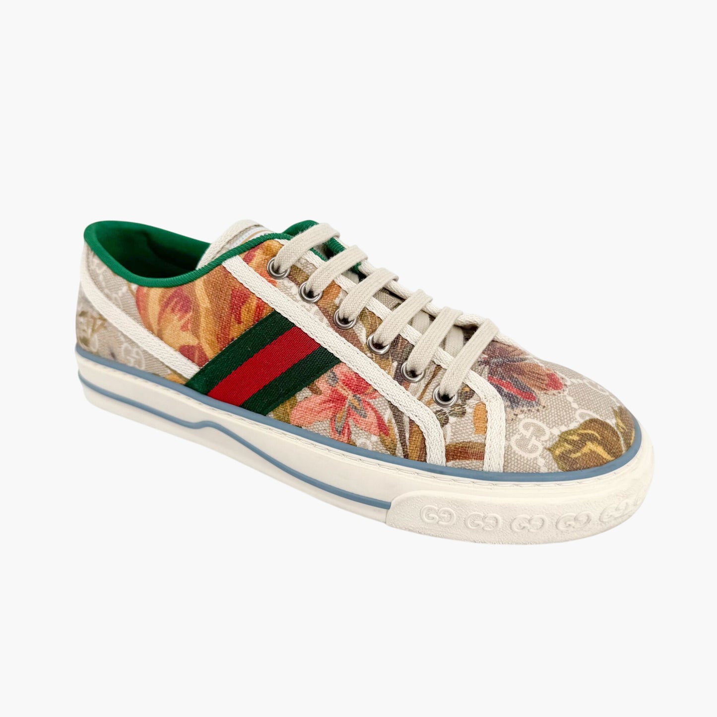 Gucci Tennis 1977 Low Top Sneakers in Beige GG Supreme Water Flora Canvas Size 38.5