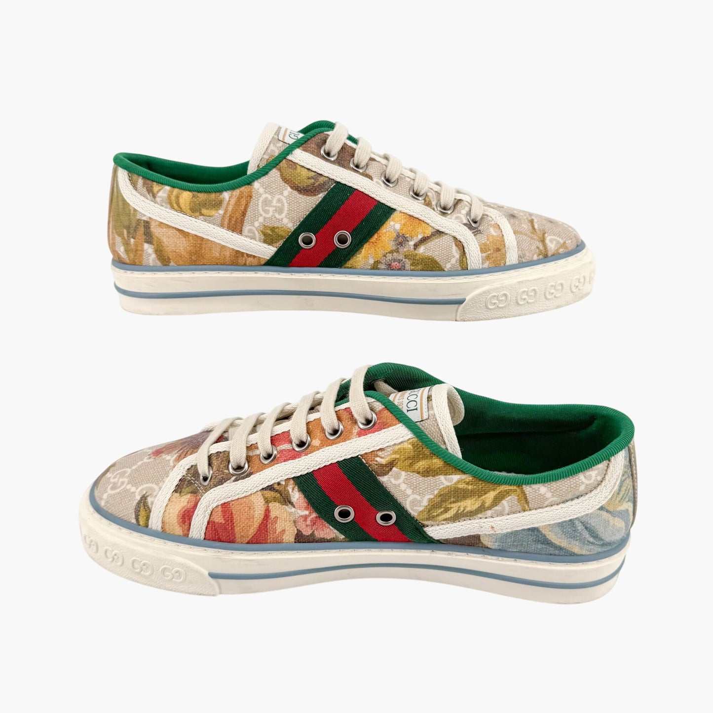 Gucci Tennis 1977 Low Top Sneakers in Beige GG Supreme Water Flora Canvas Size 38.5
