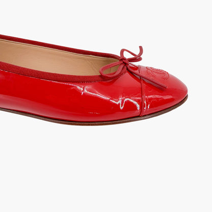 Chanel CC Cap Toe Ballet Flats Red Patent Size 37