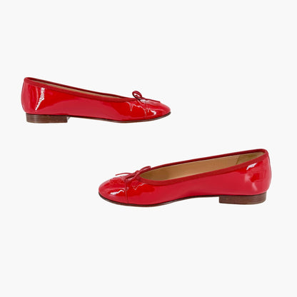 Chanel CC Cap Toe Ballet Flats Red Patent Size 37
