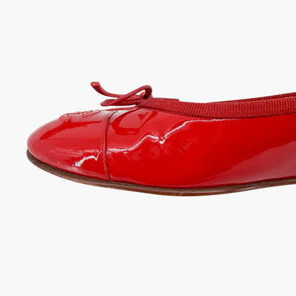 Chanel CC Cap Toe Ballet Flats Red Patent Size 37