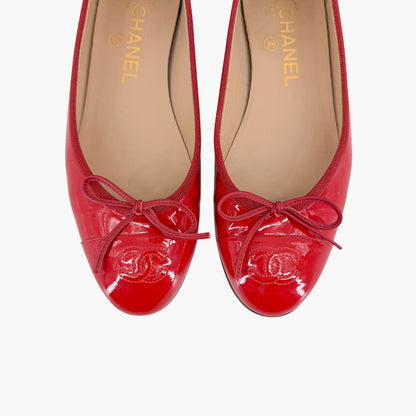 Chanel CC Cap Toe Ballet Flats Red Patent Size 37