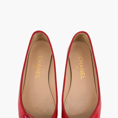 Chanel CC Cap Toe Ballet Flats Red Patent Size 37