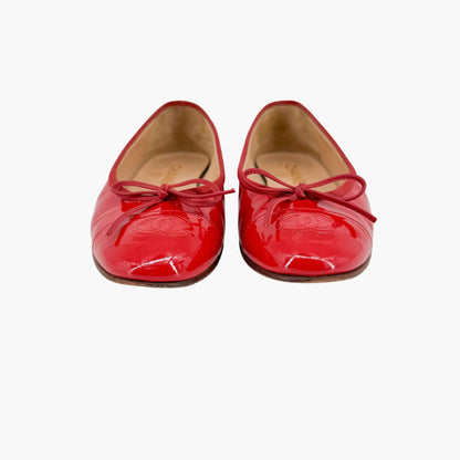 Chanel CC Cap Toe Ballet Flats Red Patent Size 37