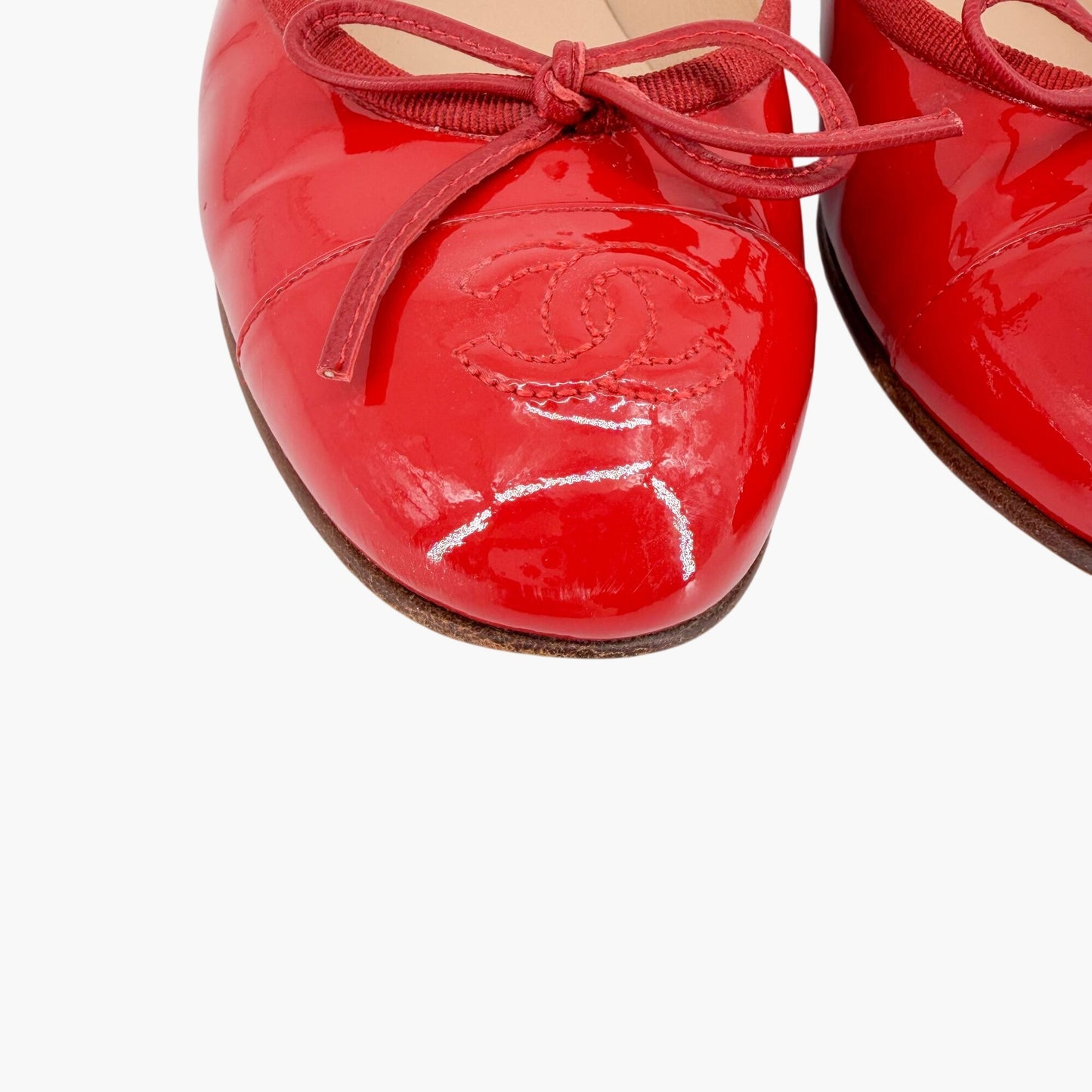 Chanel CC Cap Toe Ballet Flats Red Patent Size 37