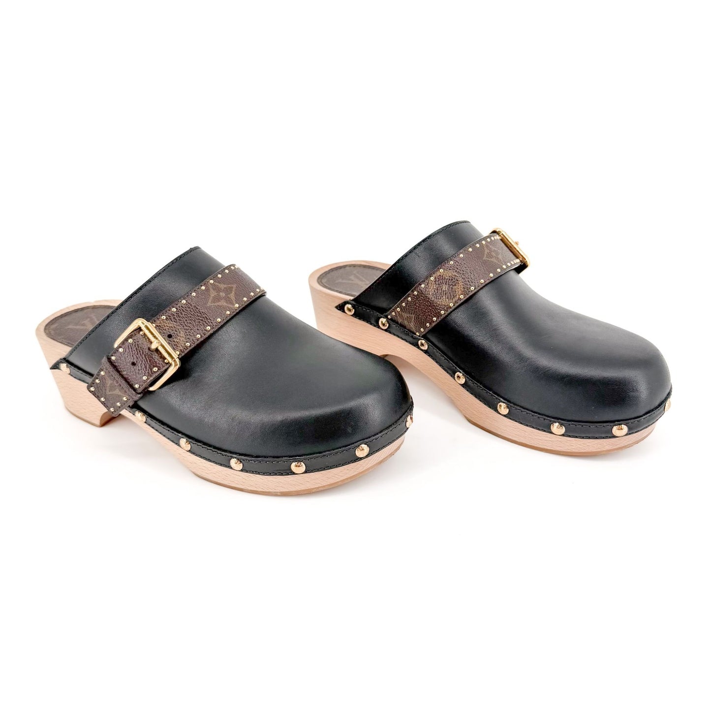 Louis Vuitton Cottage Monogram Mule Clogs in Black Leather Size 39
