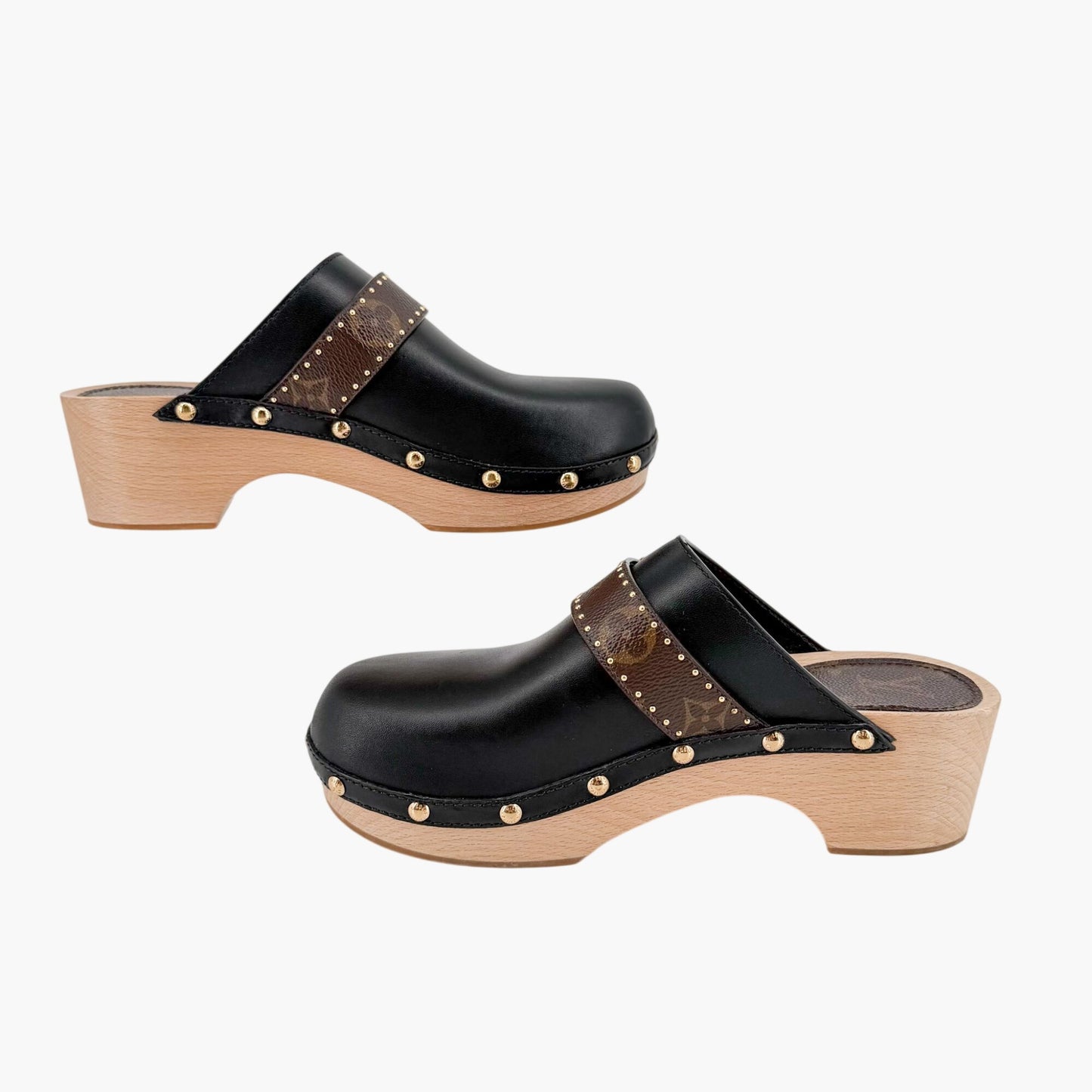 Louis Vuitton Cottage Monogram Mule Clogs in Black Leather Size 39