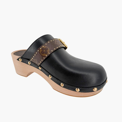 Louis Vuitton Cottage Monogram Mule Clogs in Black Leather Size 39