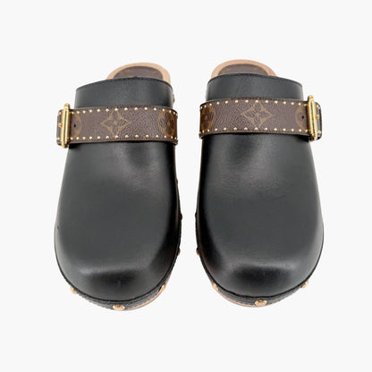 Louis Vuitton Cottage Monogram Mule Clogs in Black Leather Size 39