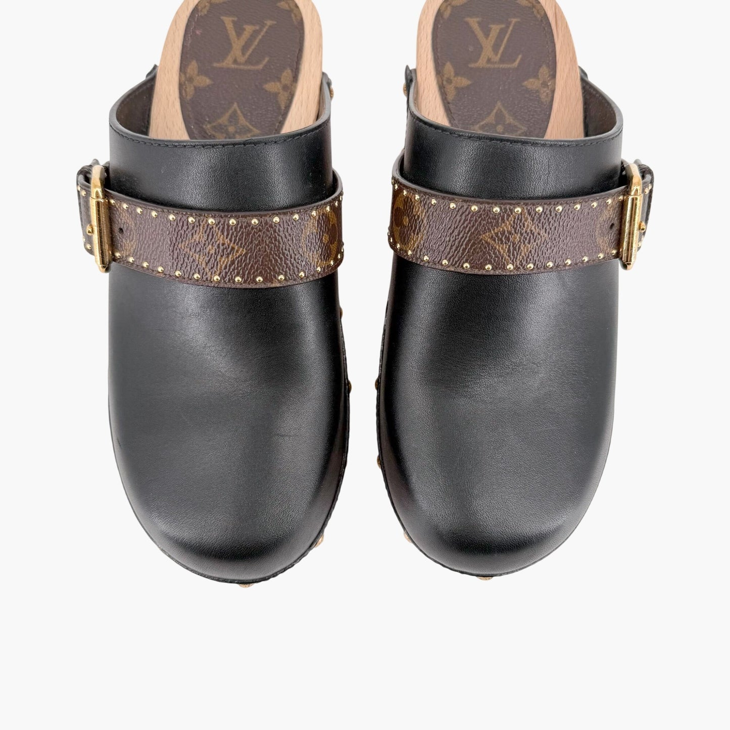 Louis Vuitton Cottage Monogram Mule Clogs in Black Leather Size 39