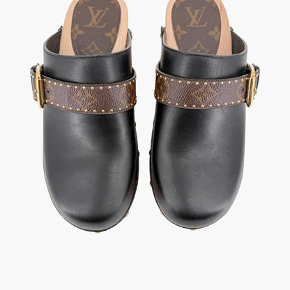 Louis Vuitton Cottage Monogram Mule Clogs in Black Leather Size 39